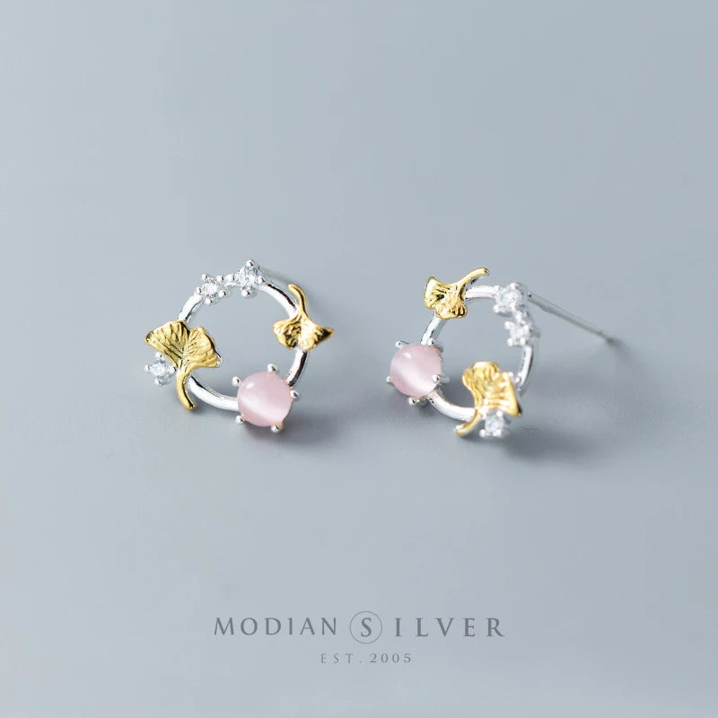 Opal Flower Stud Earrings 925 Silver Ear Pins