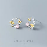Opal Flower Stud Earrings 925 Silver Ear Pins