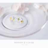 Opal Flower Stud Earrings 925 Silver Ear Pins