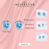 925 Silver Round Rock Crystal CZ Stud Earrings Women Fine Silver Jewelry