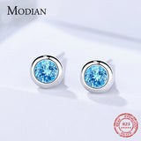 925 Silver Round Rock Crystal CZ Stud Earrings Women Fine Silver Jewelry