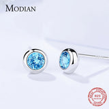 925 Silver Round Rock Crystal CZ Stud Earrings Women Fine Silver Jewelry