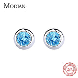 925 Silver Round Rock Crystal CZ Stud Earrings Women Fine Silver Jewelry