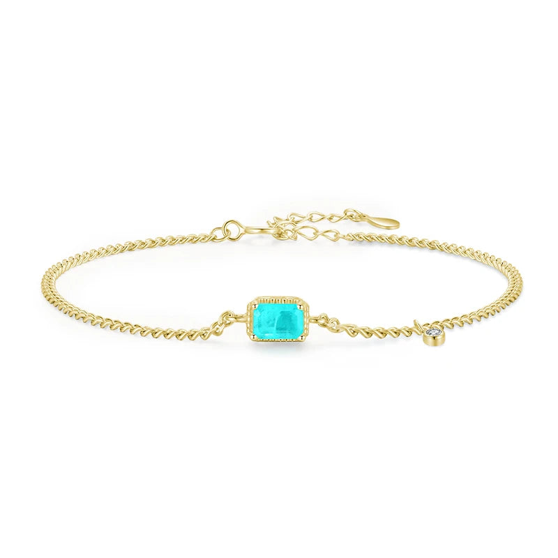 925 Silver Tourmaline Paraiba Bracelet Chain Women Wedding Jewelry
