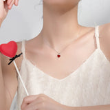 925 Silver Link Chain Necklace Romantic Red Crystal Hearts Pendant Fine Jewelry