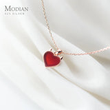 925 Silver Link Chain Necklace Romantic Red Crystal Hearts Pendant Fine Jewelry