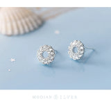 Radiant Zircon Circle Silver Stud Earring for Women Engagement Gift