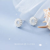 Radiant Zircon Circle Silver Stud Earring for Women Engagement Gift