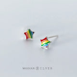 Enamel Stars Stud Earrings 925 Silver Jewelry Women Christmas Gift
