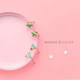 Enamel Stars Stud Earrings 925 Silver Jewelry Women Christmas Gift