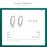 Sparkling Rainbow Zirconia Hoop Earrings 925 Sterling Silver Women Jewelry