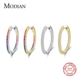 Sparkling Rainbow Zirconia Hoop Earrings 925 Sterling Silver Women Jewelry