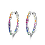 Sparkling Rainbow Zirconia Hoop Earrings 925 Sterling Silver Women Jewelry