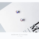 Rainbow CZ Stud Earrings 925 Silver Wedding Jewelry Women