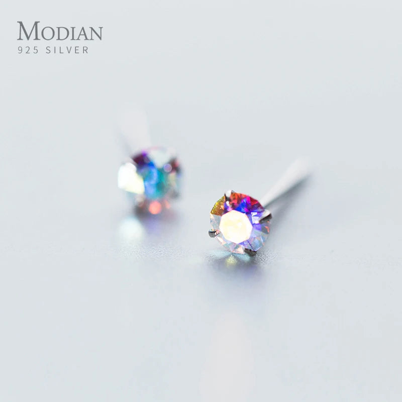 Rainbow CZ Stud Earrings 925 Silver Wedding Jewelry Women