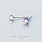 Rainbow CZ Stud Earrings 925 Silver Wedding Jewelry Women