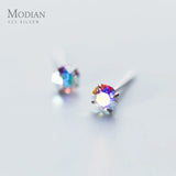 Rainbow CZ Stud Earrings 925 Silver Wedding Jewelry Women