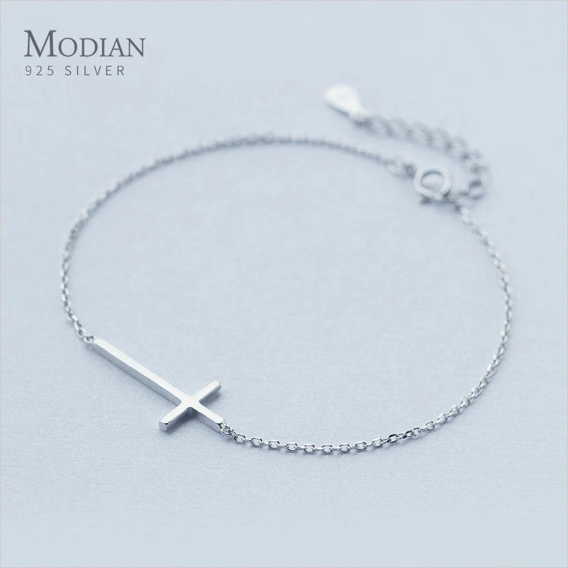 925 Silver Cross Chain Link Women Bracelet Valentine Gift