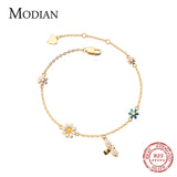 925 Silver CZ Bee Bangle Flower Bracelet Women Jewelry