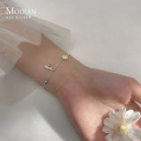 925 Silver CZ Bee Bangle Flower Bracelet Women Jewelry