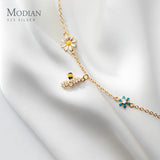 925 Silver CZ Bee Bangle Flower Bracelet Women Jewelry