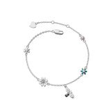 925 Silver CZ Bee Bangle Flower Bracelet Women Jewelry