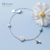 925 Silver CZ Bee Bangle Flower Bracelet Women Jewelry