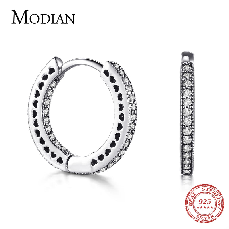 925 Silver Hearts Hoop Earrings CZ Jewelry Women Wedding Gift