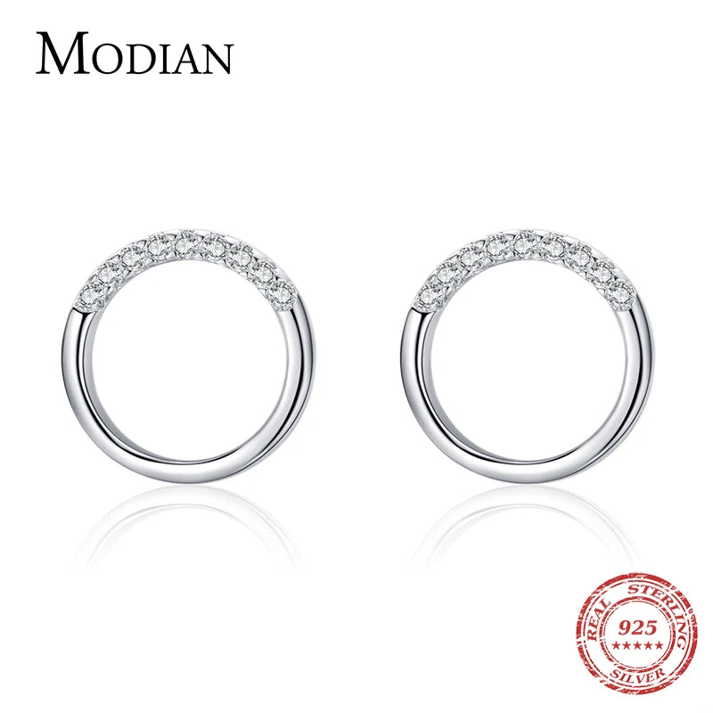 925 Silver Round Stud Earrings Geometric Minimalist Style