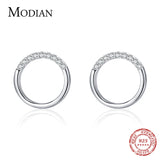 925 Silver Round Stud Earrings Geometric Minimalist Style