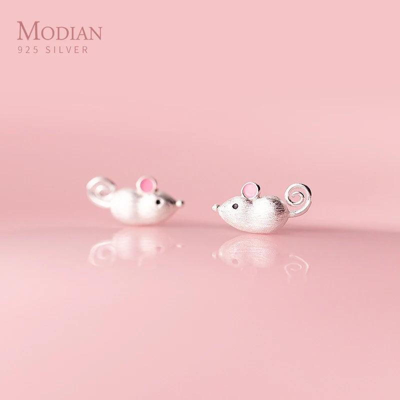 925 Silver Small Mouse Stud Earring Animal Ear Studs Kids Gift