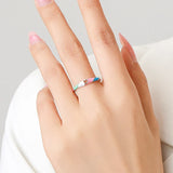 925 Silver Hollow Heart Enamel Ring Multicolour Women's Cocktail Charm Jewelry