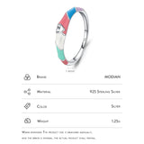 925 Silver Hollow Heart Enamel Ring Multicolour Women's Cocktail Charm Jewelry