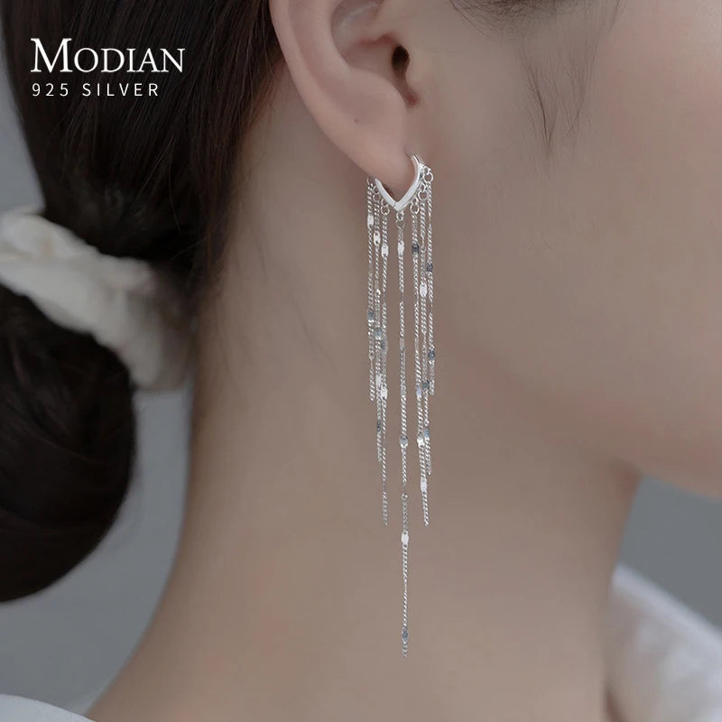 925 Silver Tassel Drop Earrings Women Dangle Jewelry Wedding Gift