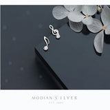 925 Silver CZ Musical Note Asymmetry Stud Earring