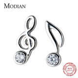 925 Silver CZ Musical Note Asymmetry Stud Earring