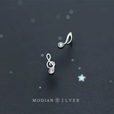925 Silver CZ Musical Note Asymmetry Stud Earring