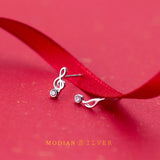 925 Silver CZ Musical Note Asymmetry Stud Earring