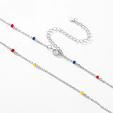 925 Silver Multicolour Enamel Necklace Long Chain Choker Fine Jewelry