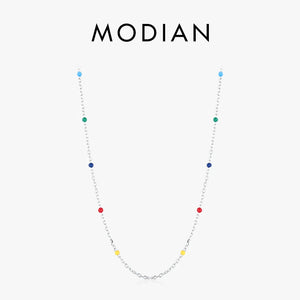 925 Silver Multicolour Enamel Necklace Long Chain Choker Fine Jewelry