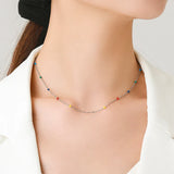 925 Silver Multicolour Enamel Necklace Long Chain Choker Fine Jewelry