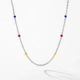 925 Silver Multicolour Enamel Necklace Long Chain Choker Fine Jewelry