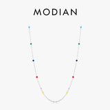 925 Silver Multicolour Enamel Necklace Long Chain Choker Fine Jewelry