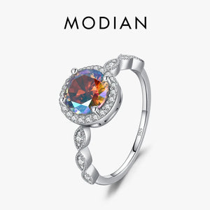 925 Silver Rainbow Zircon CZ Ring Women Wedding Jewelry