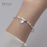 925 Silver Heart Moonstone Bracelet Women Fine Jewelry Adjustable