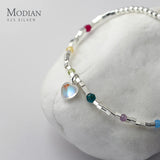 925 Silver Heart Moonstone Bracelet Women Fine Jewelry Adjustable