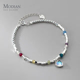 925 Silver Heart Moonstone Bracelet Women Fine Jewelry Adjustable