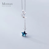 925 Silver Crescent Star Pendant Women Chain Engagement Party Jewelry