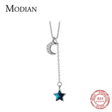 925 Silver Crescent Star Pendant Women Chain Engagement Party Jewelry