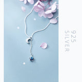 925 Silver Crescent Star Pendant Women Chain Engagement Party Jewelry